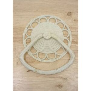 Vintage homeco interiors, wall hanging towel rack , plastic ,white faux wicker